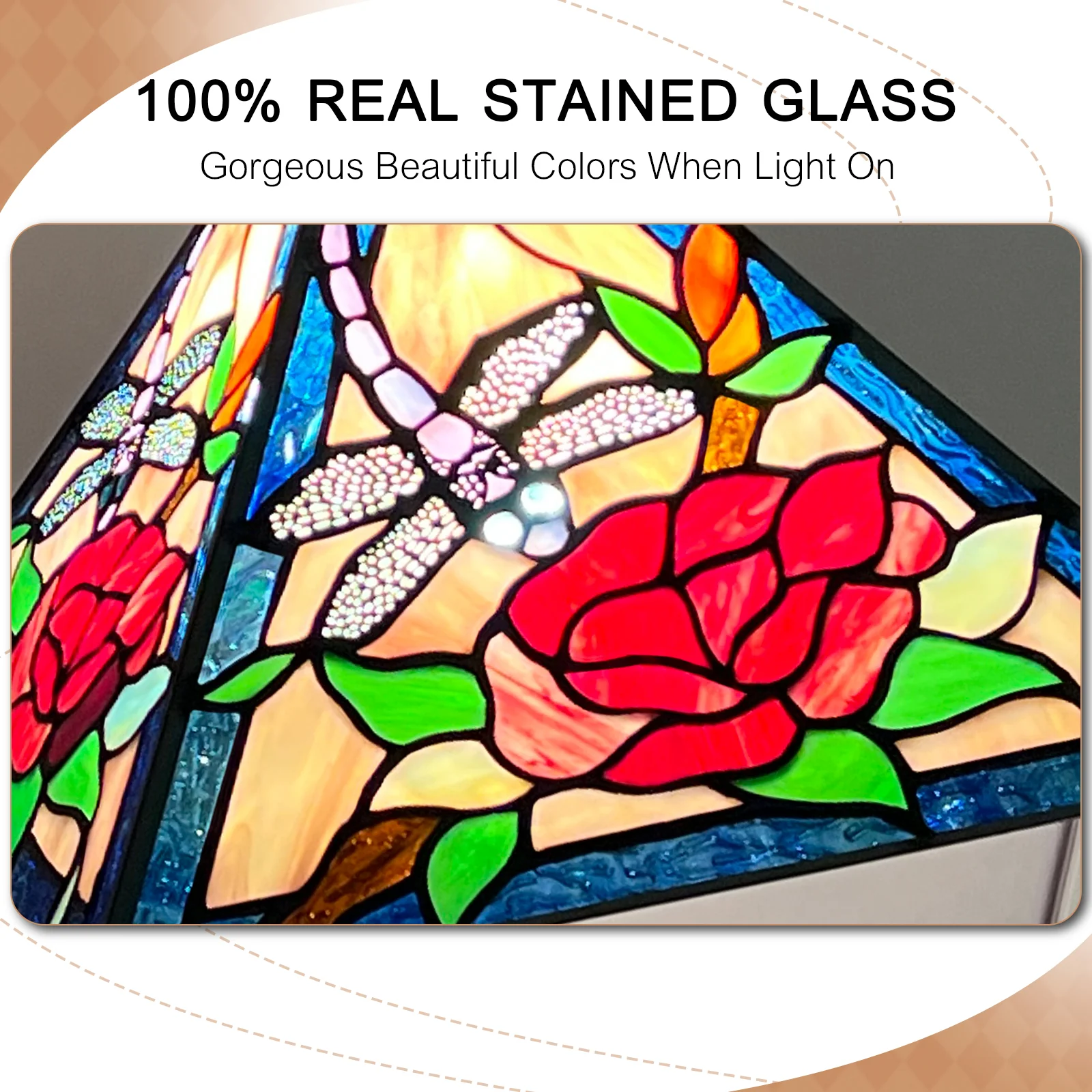 Tiffany Floor Lamp — Rose Stained Glass, Gooseneck Adjustable, W11" × H62" - Image 4
