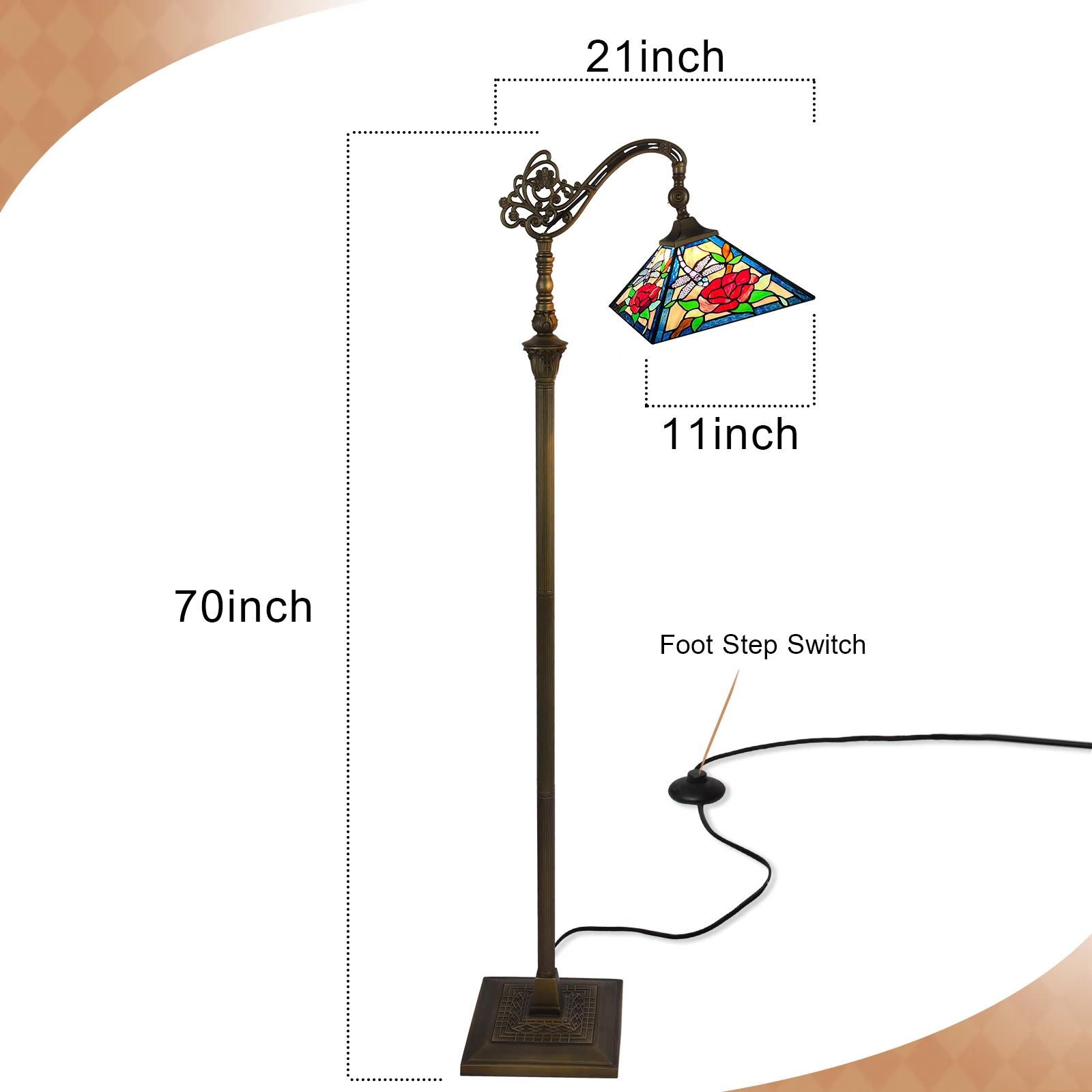 Tiffany Floor Lamp — Rose Stained Glass, Gooseneck Adjustable, W11" × H62" - Image 5