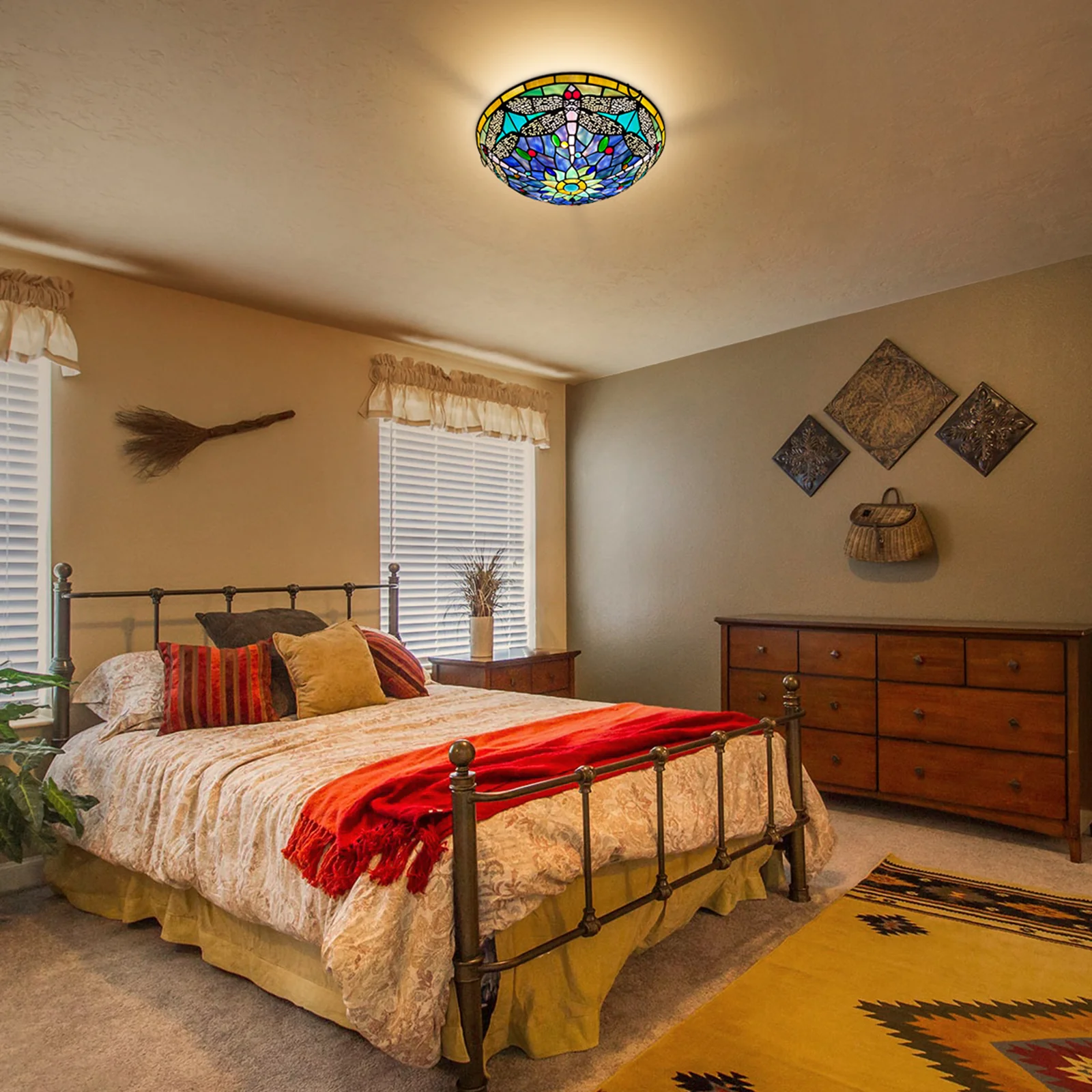 ARTZONE Tiffany Ceiling Lights, Stained Glass Ceiling Light 3-Lights 16 Inch Tiffany Flush Mount Ceiling Light for Bedroom Dining Living Room Entryway Foyer - Image 3