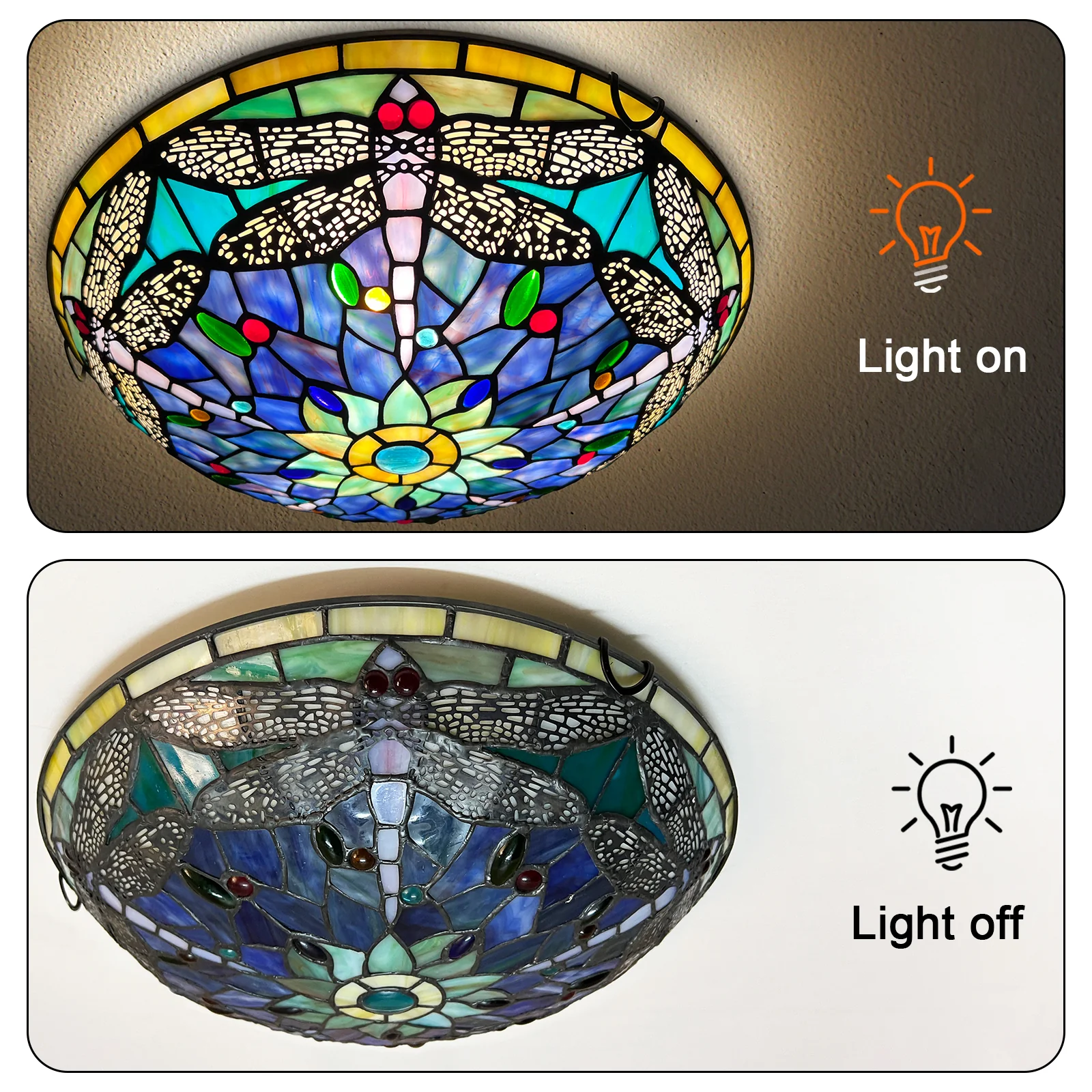 ARTZONE Tiffany Ceiling Lights, Stained Glass Ceiling Light 3-Lights 16 Inch Tiffany Flush Mount Ceiling Light for Bedroom Dining Living Room Entryway Foyer - Image 5