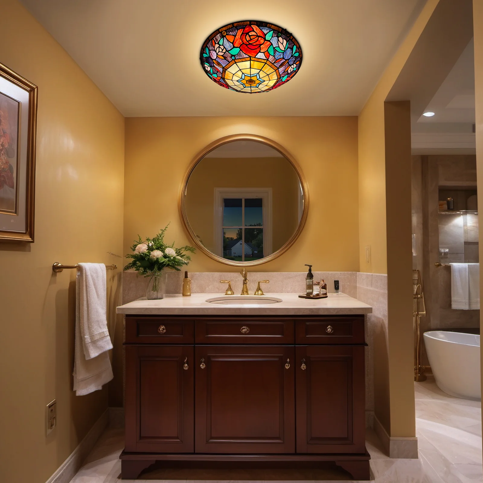 ARTZONE Tiffany Ceiling Lights, Stained Glass Ceiling Light 3-Lights 16 Inch Tiffany Flush Mount Ceiling Light for Bedroom Dining Living Room Entryway Foyer - Image 5