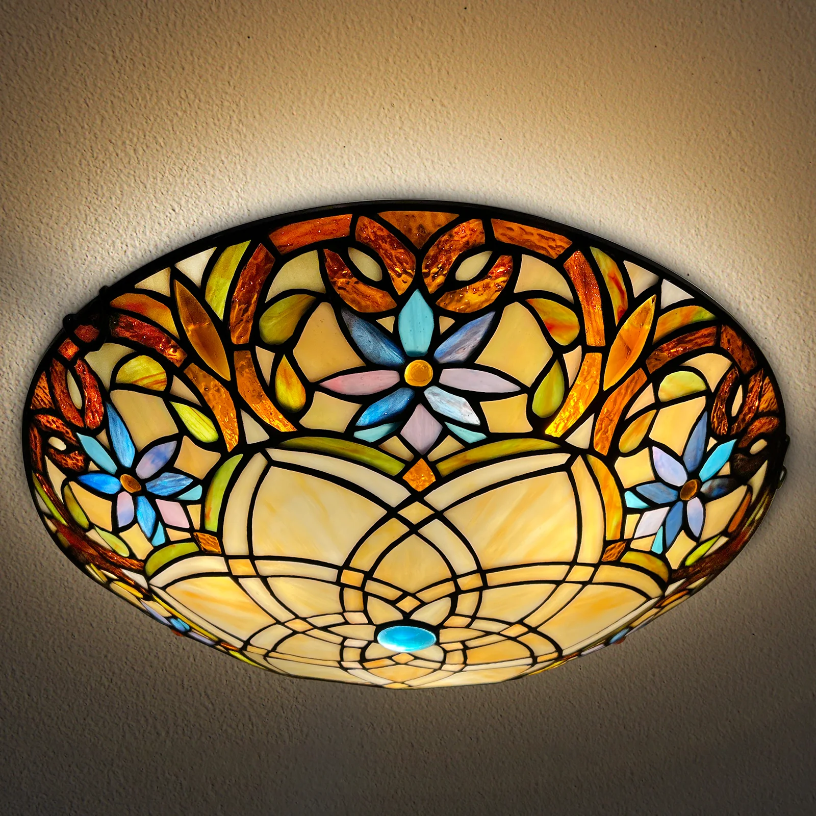 ARTZONE Tiffany Ceiling Lights, Stained Glass Ceiling Light 3-Lights 16 Inch Tiffany Flush Mount Ceiling Light for Bedroom Dining Living Room Entryway Foyer - Image 2