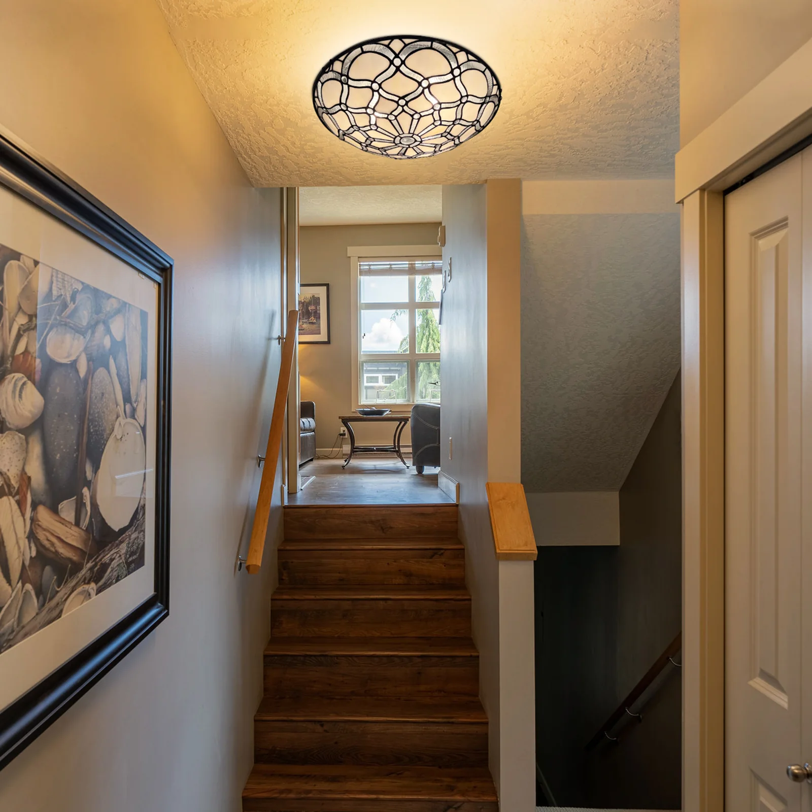 ARTZONE Tiffany Ceiling Lights, Stained Glass Ceiling Light 3-Lights 16 Inch Tiffany Flush Mount Ceiling Light for Bedroom Dining Living Room Entryway Foyer - Image 4