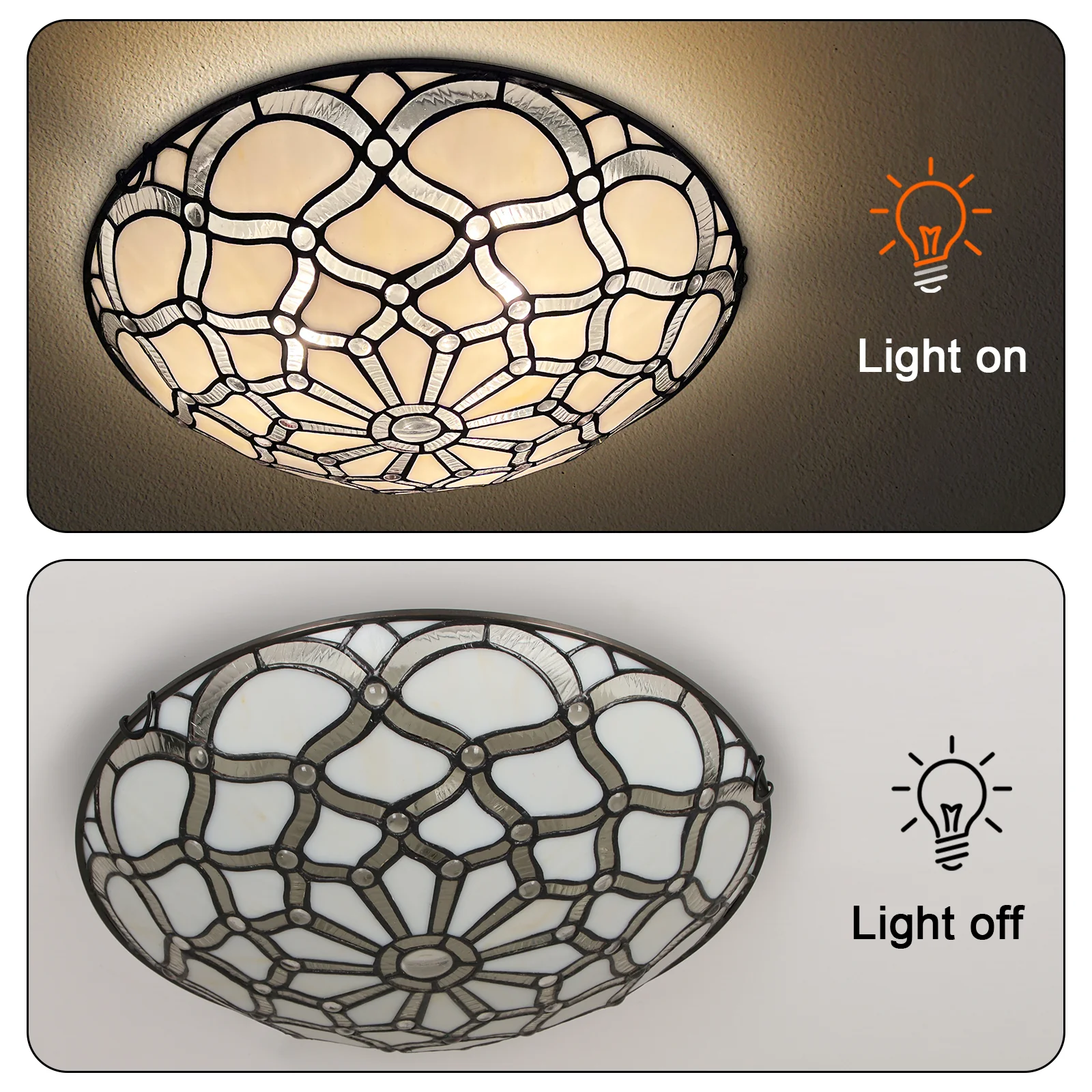 ARTZONE Tiffany Ceiling Lights, Stained Glass Ceiling Light 3-Lights 16 Inch Tiffany Flush Mount Ceiling Light for Bedroom Dining Living Room Entryway Foyer - Image 6