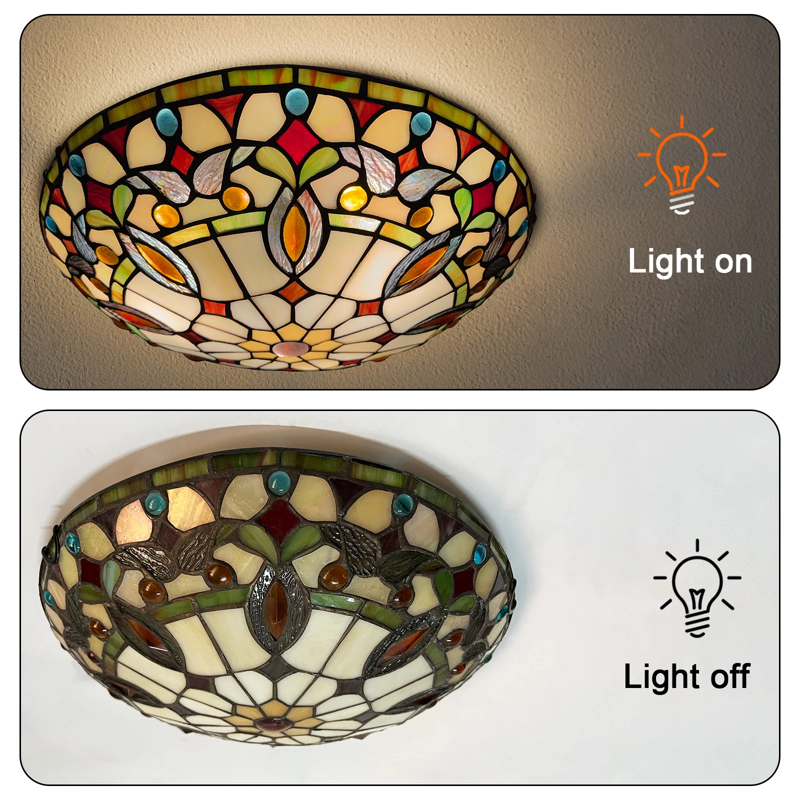ARTZONE Tiffany Ceiling Lights, Stained Glass Ceiling Light 3-Lights 16 Inch Tiffany Flush Mount Ceiling Light for Bedroom Dining Living Room Entryway Foyer - Image 3
