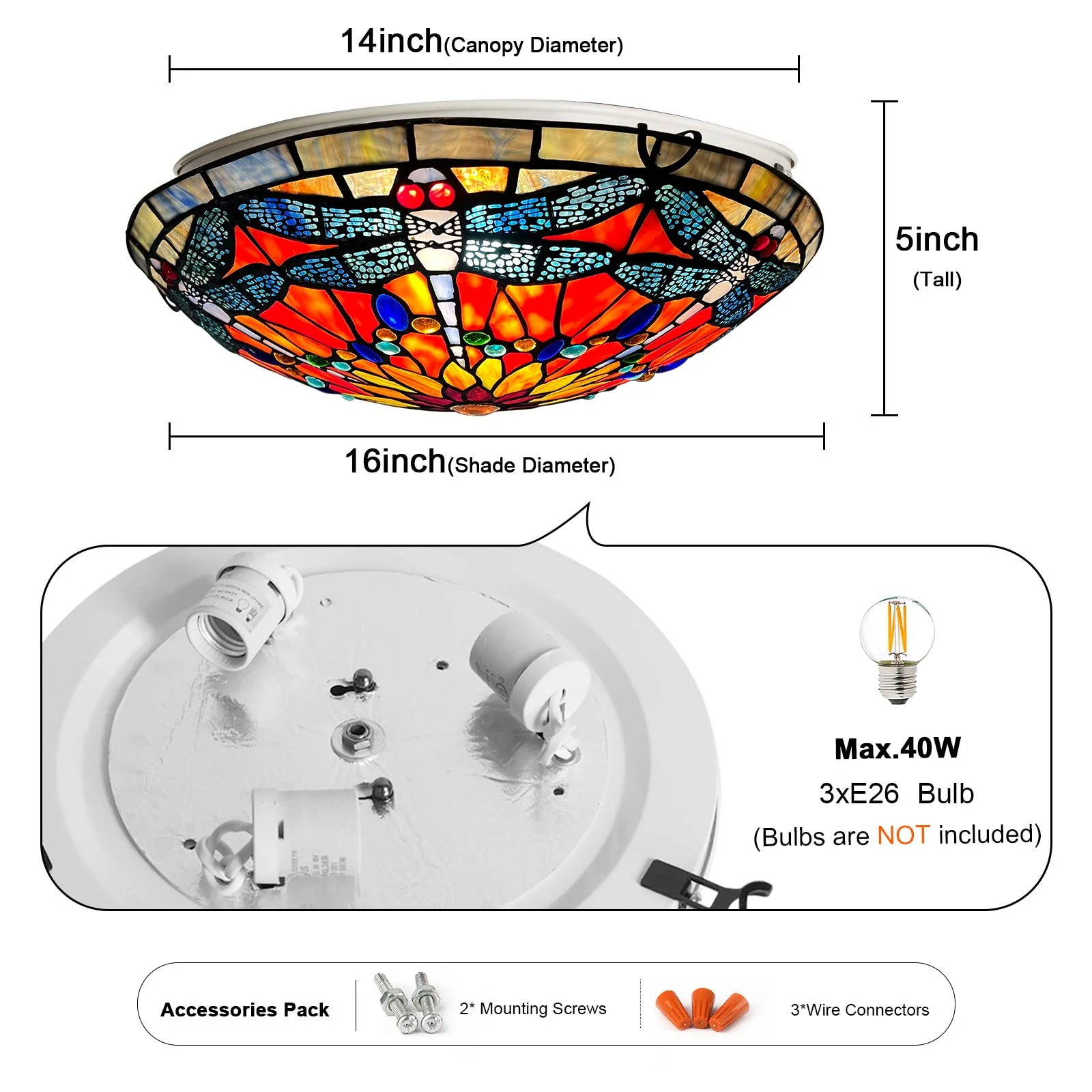 Artzone Tiffany Stained Glass Flush Mount Ceiling Light - Image 7