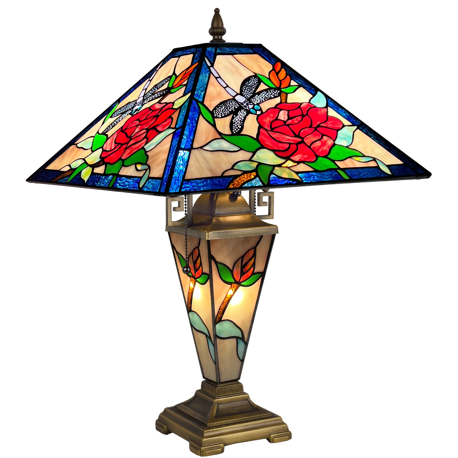 Tiffany Table Lamp with Nightlight — Rose & Dragonfly Stained Glass, W16" × H24" - Image 9