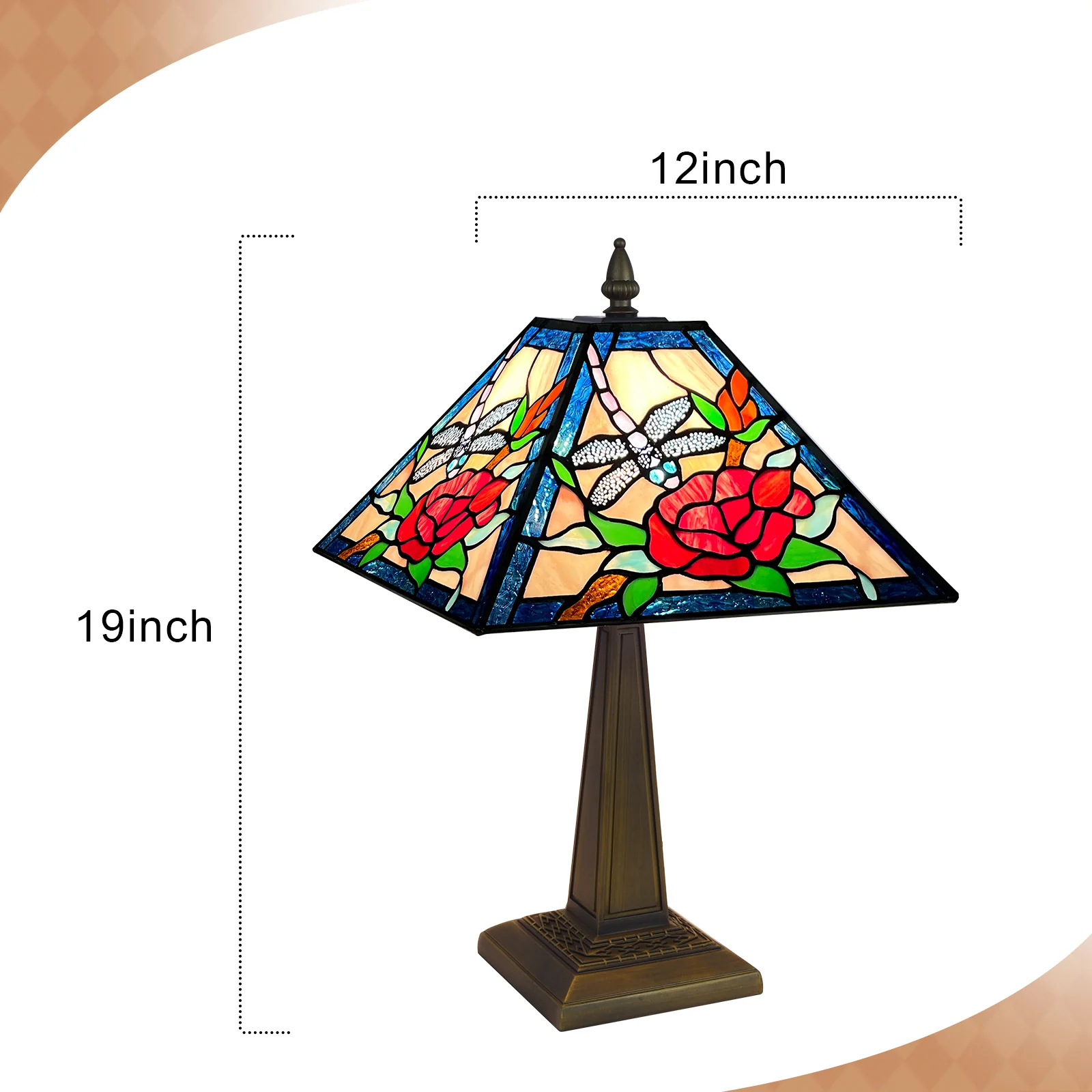 ARTZONE Tiffany Table Lamp[W12''xH20''], Tiffany Table Lights Antique Stained Glass Bedside Table Lamp for Bedside/Desk Reading/Living Room/Home Office/Bedroom - Image 5