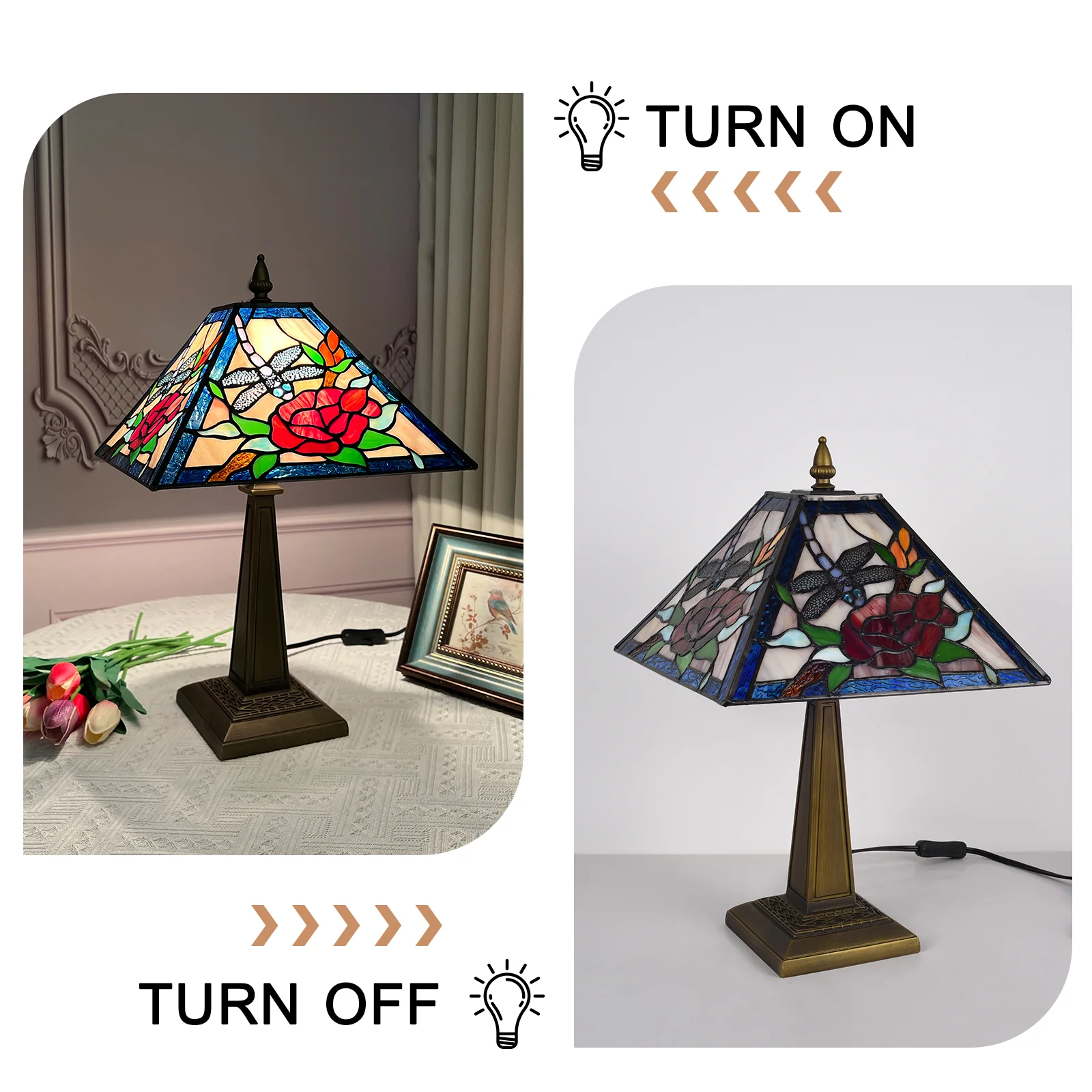 ARTZONE Tiffany Table Lamp[W12''xH20''], Tiffany Table Lights Antique Stained Glass Bedside Table Lamp for Bedside/Desk Reading/Living Room/Home Office/Bedroom - Image 6