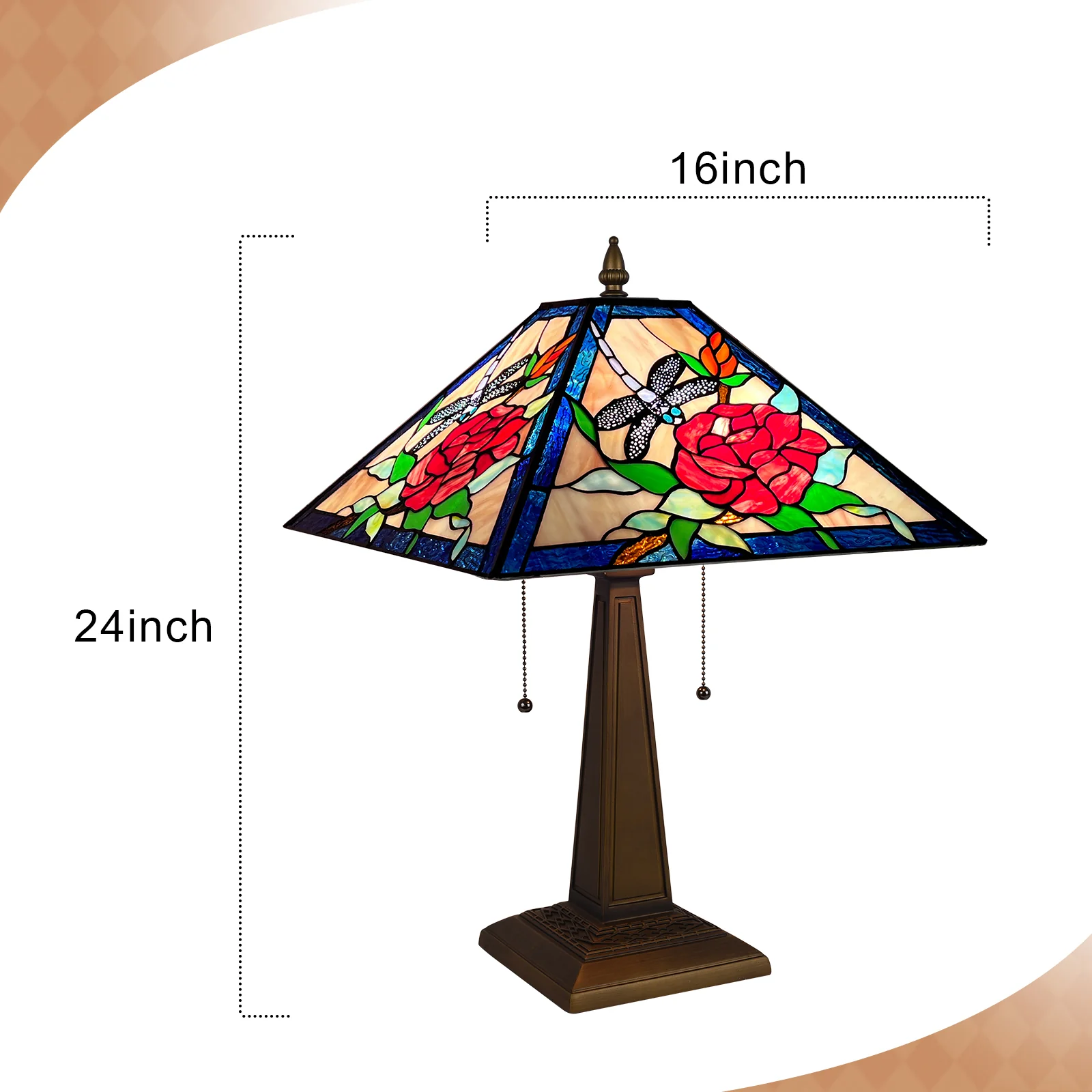 ARTZONE Tiffany Table Lamp[W16''xH24''], Tiffany Table Lights Antique Stained Glass Bedside Table Lamp for Bedside/Desk Reading/Living Room/Home Office/Bedroom - Image 5