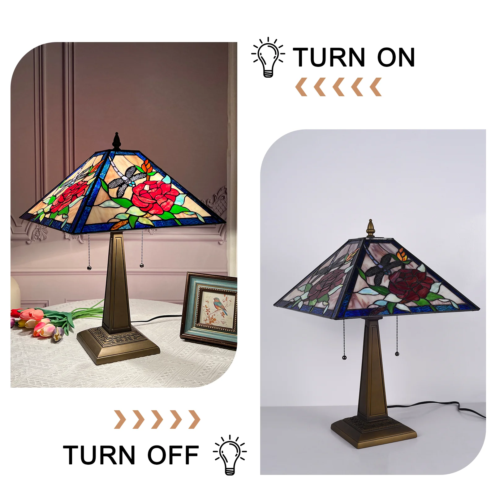 ARTZONE Tiffany Table Lamp[W16''xH24''], Tiffany Table Lights Antique Stained Glass Bedside Table Lamp for Bedside/Desk Reading/Living Room/Home Office/Bedroom - Image 6