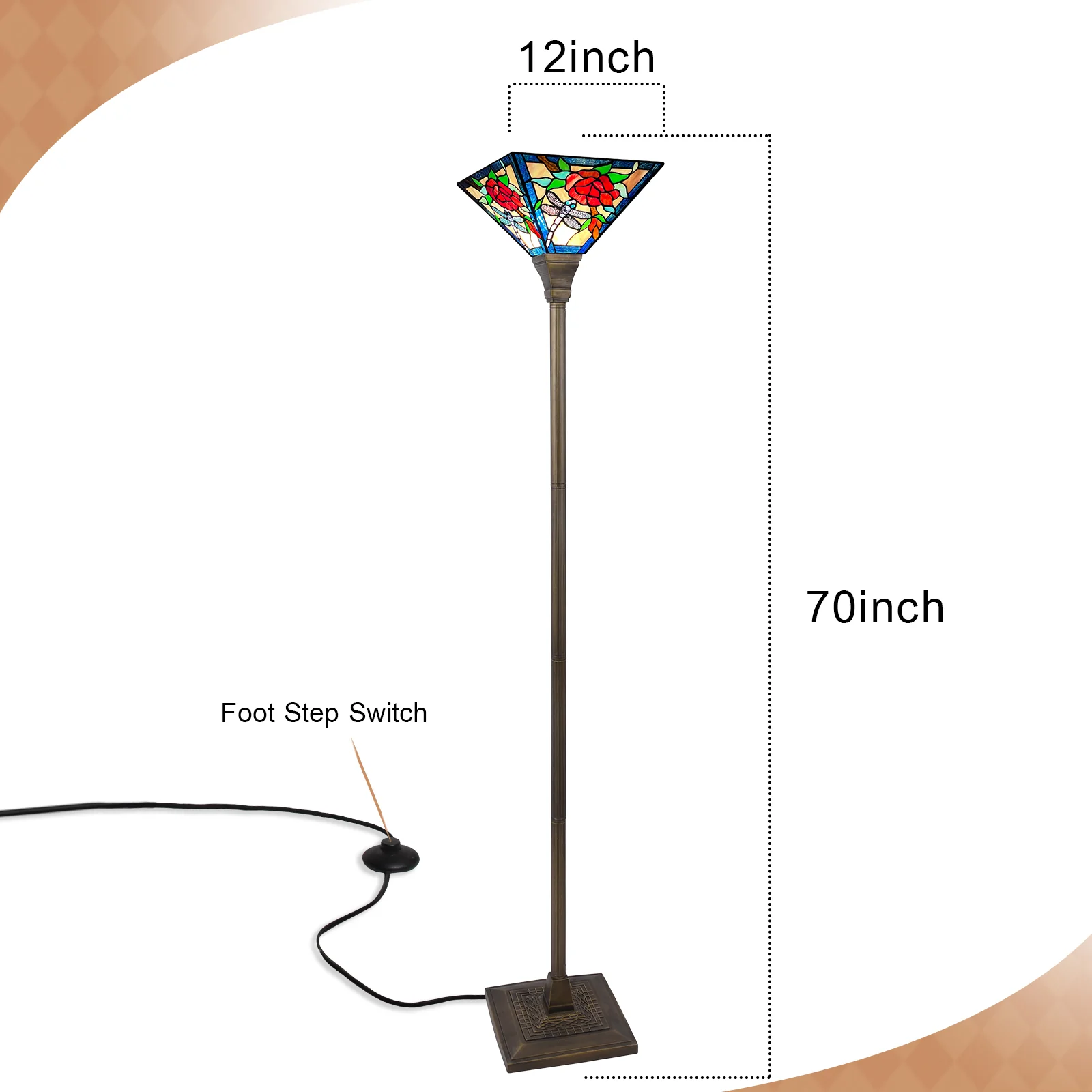 ARTZONE Tiffany Torchiere Floor Lamp,Handcrafted Stained Glass Lamp Shade,Antique Style Standing Corner Light for Living Room and Bedroom - Image 5
