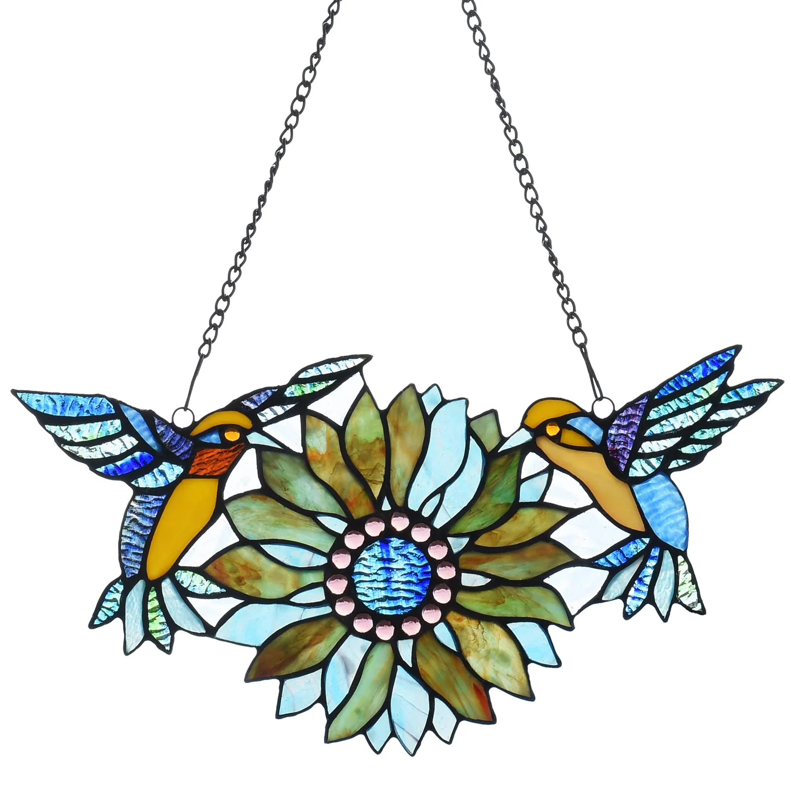 Capulina Sunflower Hummingbirds Stained Glass Window - Image 16