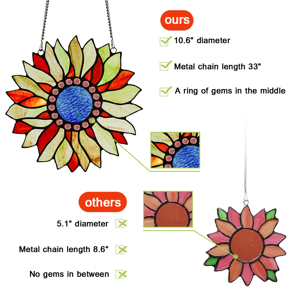 Capulina Sunflower Stained Glass Window Hangings Suncatcher for Window,Handmade Tiffany Glass Crafts for Family and Friends - Image 10