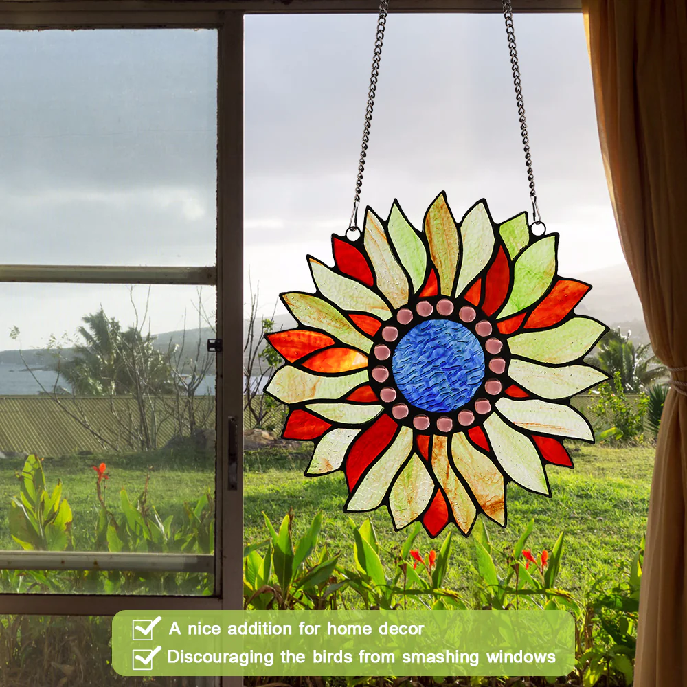 Capulina Sunflower Stained Glass Window Hangings Suncatcher for Window,Handmade Tiffany Glass Crafts for Family and Friends - Image 12