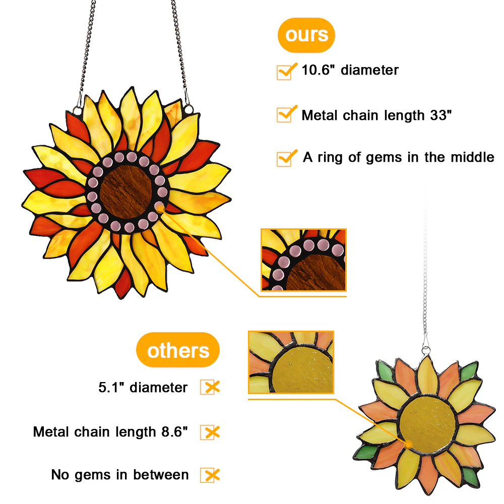 Capulina Sunflower Stained Glass Window Hangings Suncatcher for Window,Handmade Tiffany Glass Crafts for Family and Friends - Image 3