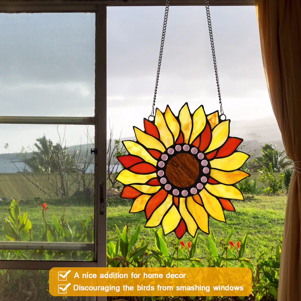 Capulina Sunflower Stained Glass Window Hangings Suncatcher for Window,Handmade Tiffany Glass Crafts for Family and Friends - Image 5
