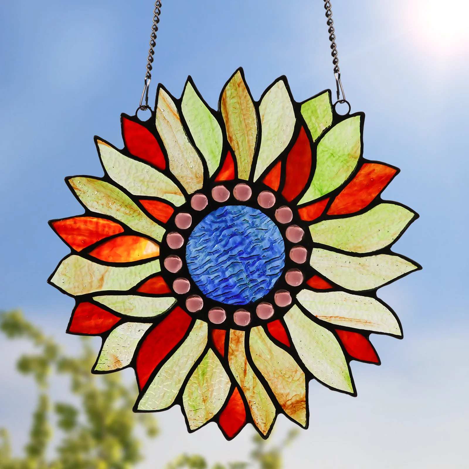Capulina Sunflower Stained Glass Window Hangings Suncatcher for Window,Handmade Tiffany Glass Crafts for Family and Friends - Image 8