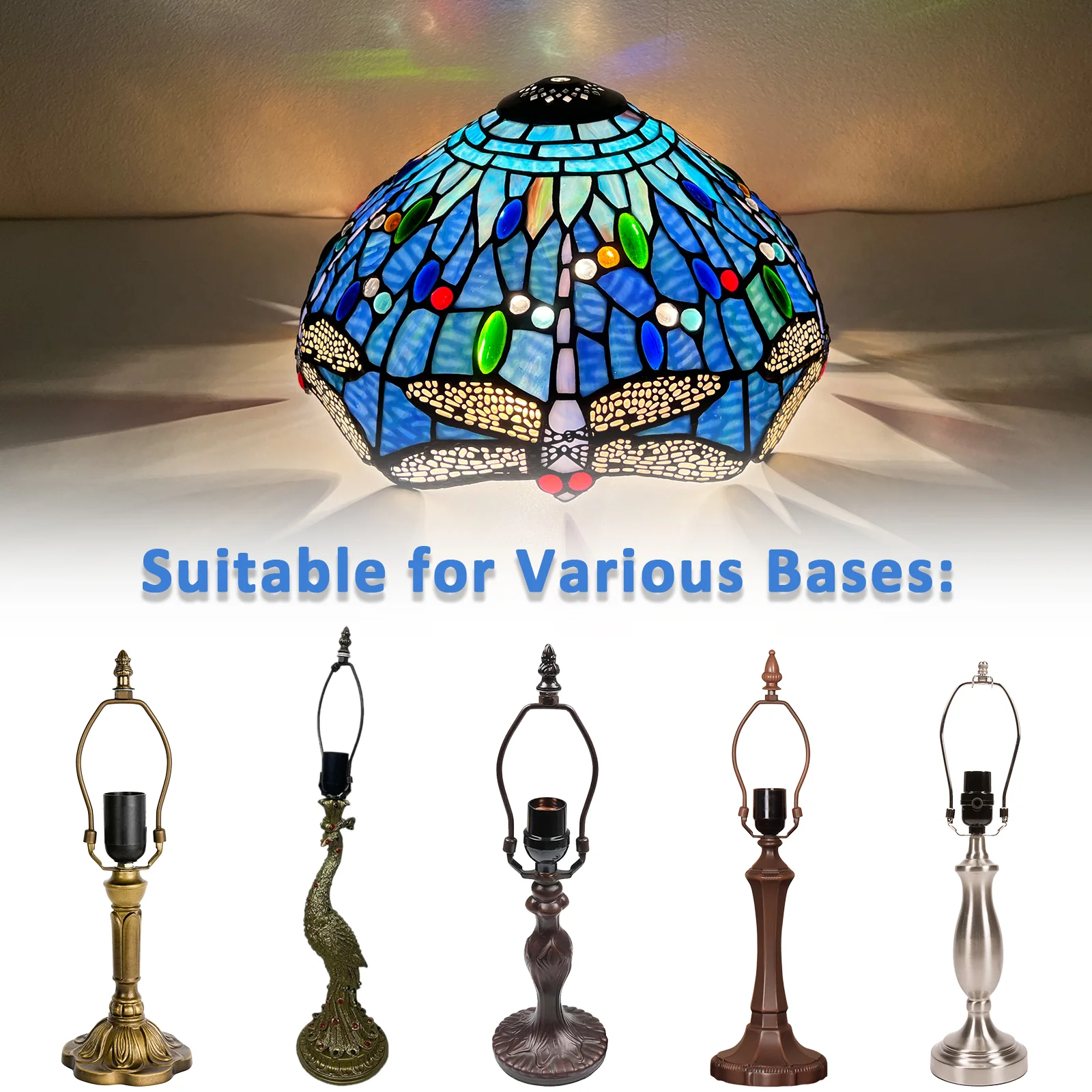 Capulina Tiffany Lamp Shade 12 Inches Wide Accessories Replacement Blue Dragonfly Style Stained Glass Lampshade for Table Lamp - Image 5