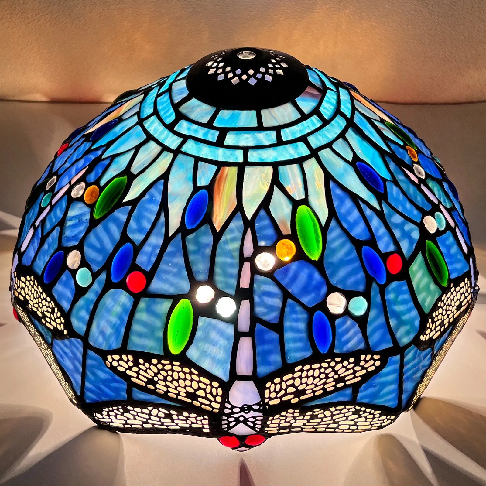 Capulina Tiffany Lamp Shade 12 Inches Wide Accessories Replacement Blue Dragonfly Style Stained Glass Lampshade for Table Lamp - Image 6