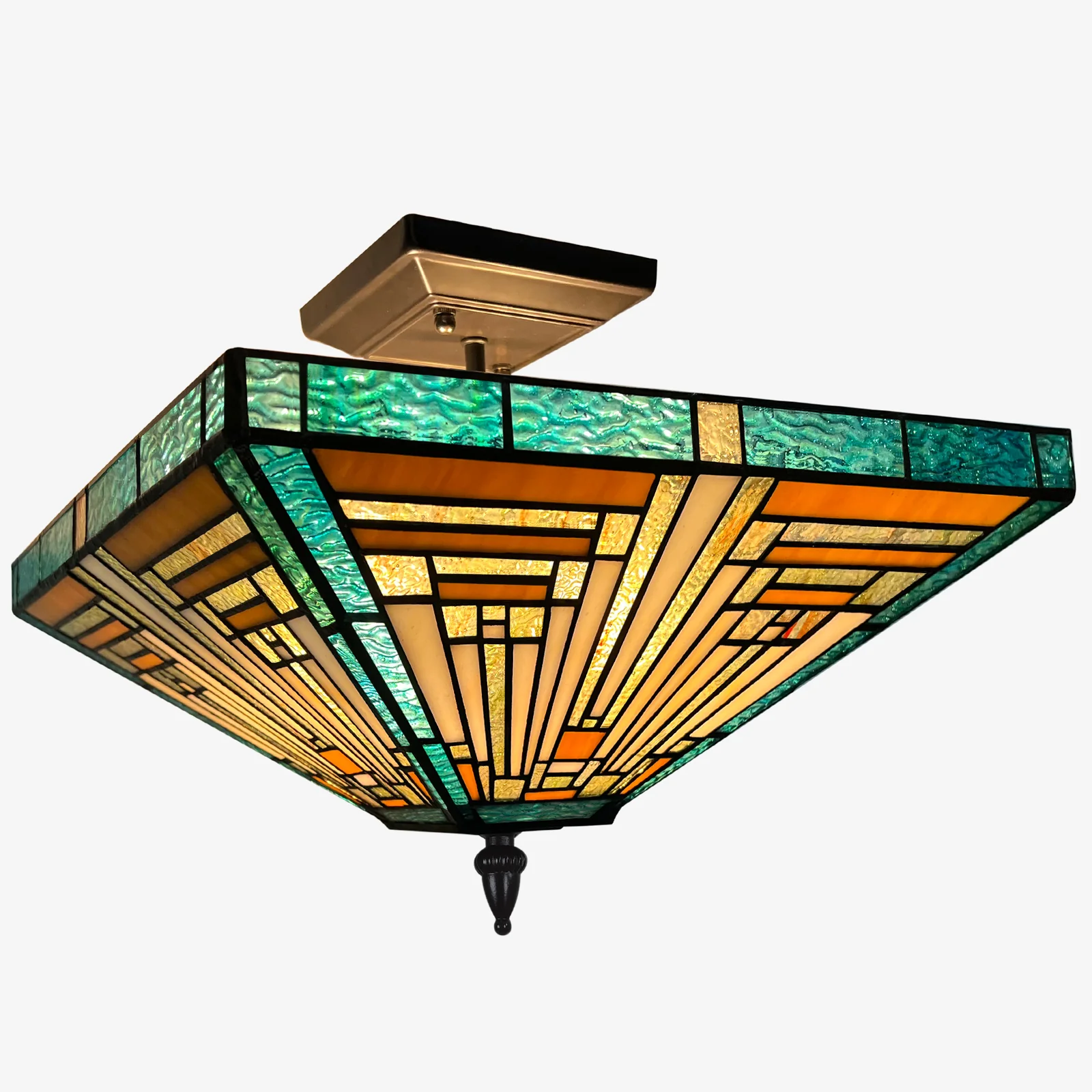 Capulina Tiffany Lamp Stained Glass Ceiling Light 2-Light 14 Inches Wide Amber Green Tiffany Style Semi Flush Mount Ceiling Lamp for Kitchen Porch Entryway Bathroom Hallway - Image 2