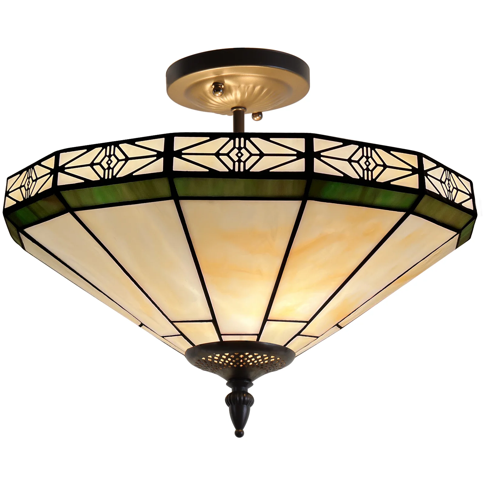 Capulina Tiffany Lamp Stained Glass Ceiling Light 2-Light 16 Inches Wide Cream Tiffany Style Semi Flush Mount Ceiling Lamp for Dining Room Porch Hallway Kitchen Entryway - Image 2