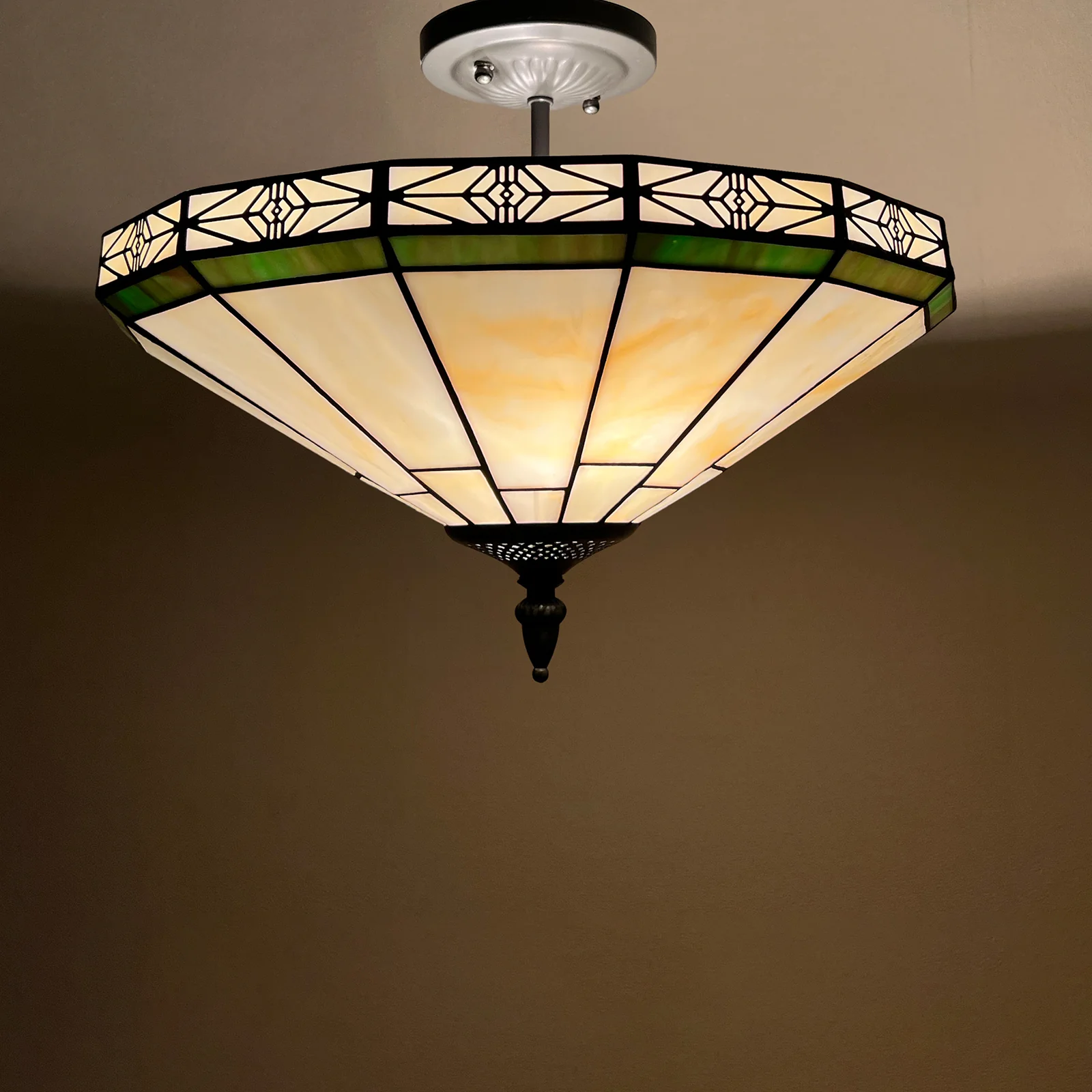 Capulina Tiffany Lamp Stained Glass Ceiling Light 2-Light 16 Inches Wide Cream Tiffany Style Semi Flush Mount Ceiling Lamp for Dining Room Porch Hallway Kitchen Entryway - Image 3