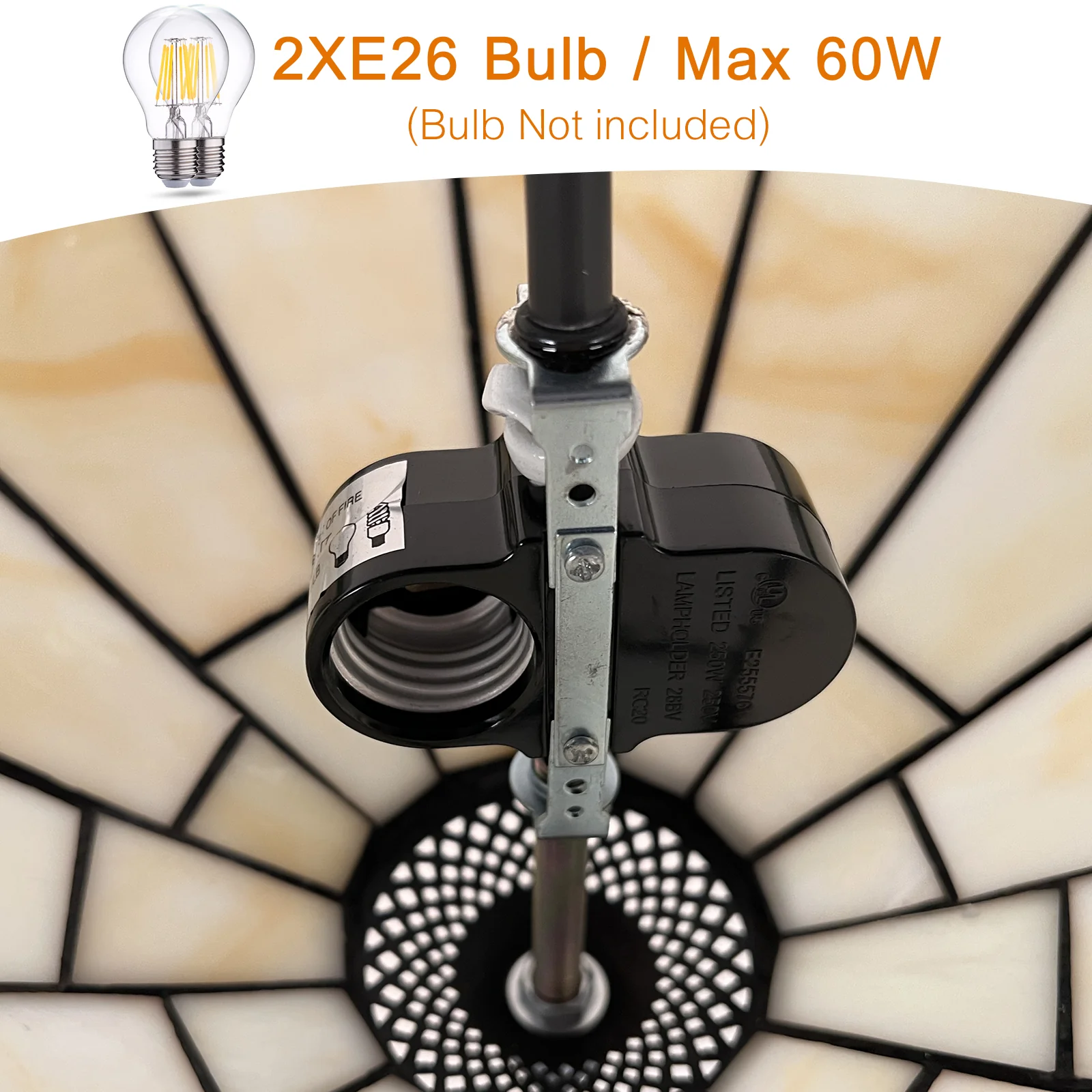 Capulina Tiffany Lamp Stained Glass Ceiling Light 2-Light 16 Inches Wide Cream Tiffany Style Semi Flush Mount Ceiling Lamp for Dining Room Porch Hallway Kitchen Entryway - Image 6