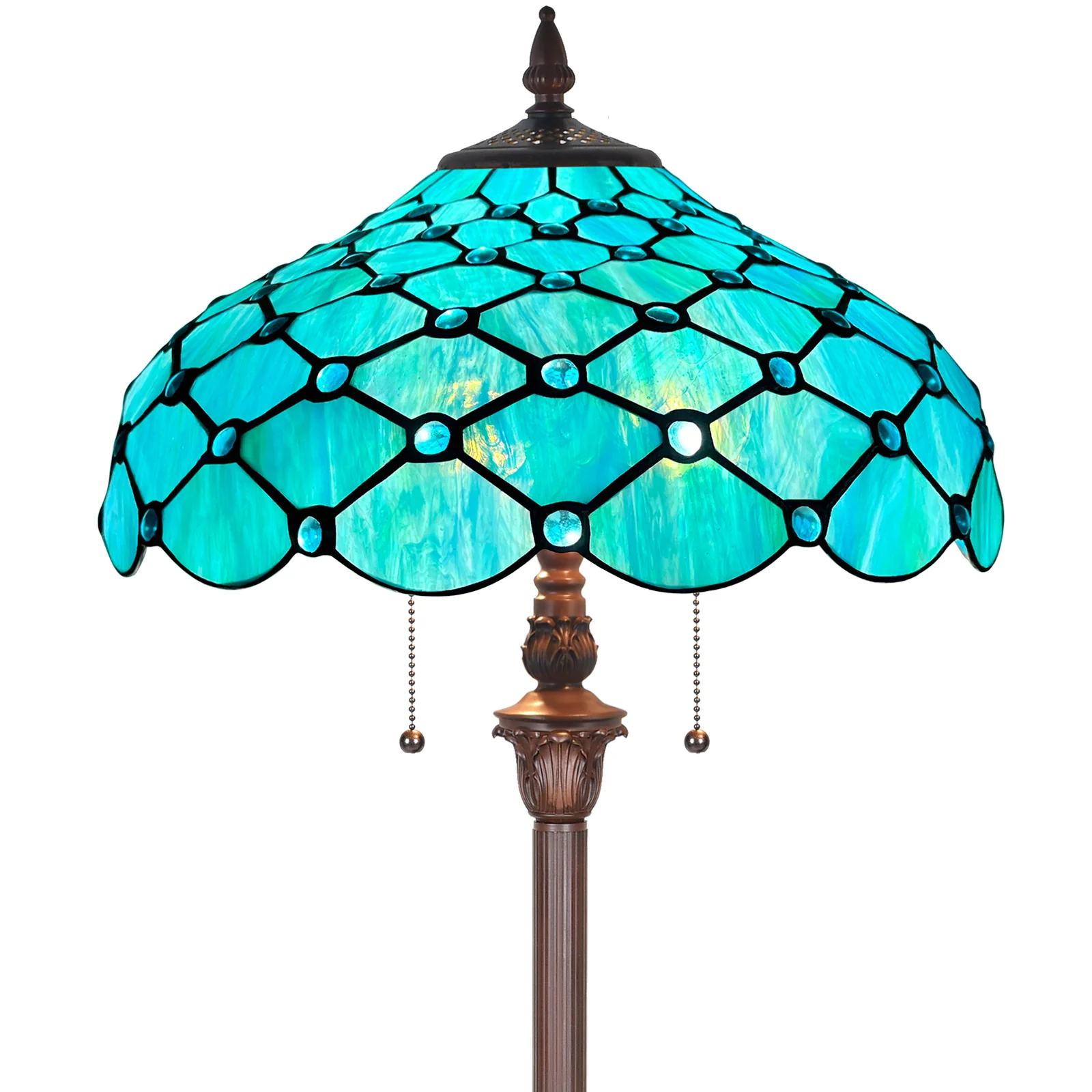 Capulina Tiffany Lamp Stained Glass Floor Lamp 2-Light 16X16X63 Inches Seagrass Blue Beads Tiffany Style Standing Reading Lamp for Living Room Bedroom Home Office - Image 3