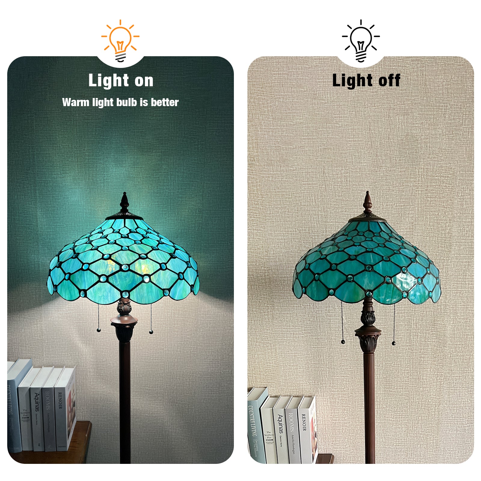 Capulina Tiffany Lamp Stained Glass Floor Lamp 2-Light 16X16X63 Inches Seagrass Blue Beads Tiffany Style Standing Reading Lamp for Living Room Bedroom Home Office - Image 7