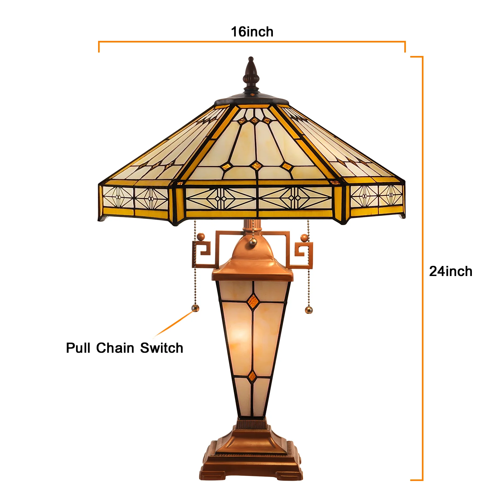 Capulina Tiffany Stained Glass Table Lamp 3-Lights 16x16x24 Inches Mother-Daughter Vase Cream Hexagon Desk Reading Lamp for Home Office Bedroom Living Room - Image 4