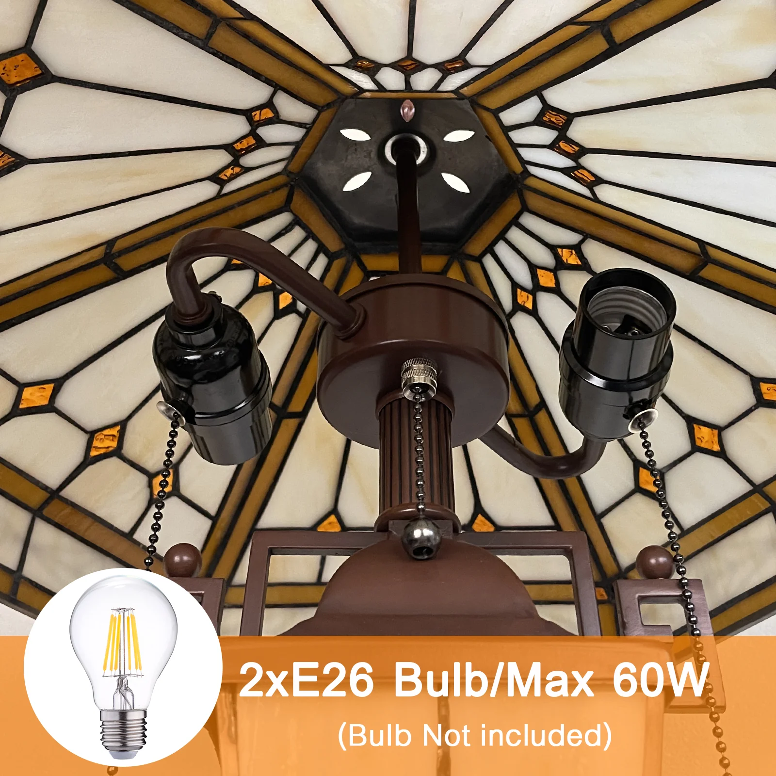 Capulina Tiffany Stained Glass Table Lamp 3-Lights 16x16x24 Inches Mother-Daughter Vase Cream Hexagon Desk Reading Lamp for Home Office Bedroom Living Room - Image 6