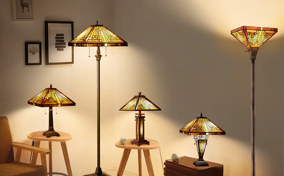 Capulina Tiffany Style Table Lamp Mission Style Tiffany Lamp 2-Light 16X16X24 Inches Amber Brown Stained Glass Desk Lamp Decor for Bedrooms Living Room Study Home Office - Image 9