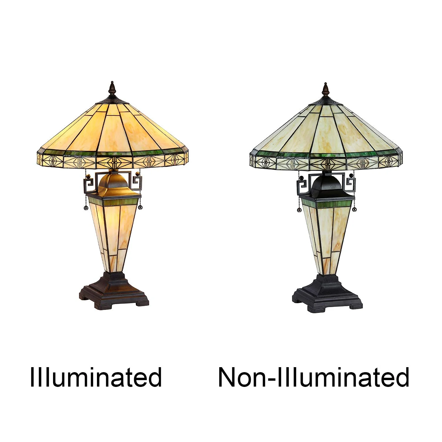 Capulina Tiffany Table Lamp 3-Light with Nightlight 16X16X24 Inches Cream Style Stained Glass Mother-Daughter Vase Desk Light Decor for Living Room Bedroom - Image 6
