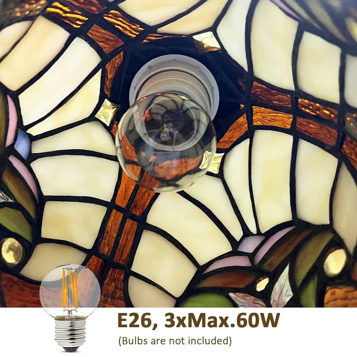 COTOSS Tiffany Hanging Chandeliers for Dining Room 3 Lights Stained Glass Kitchen Lighting Fixtures Antique Style Ceiling Pendant Lamp for Living Room Foyer Entryway Visit the COTOSS Store - Image 4