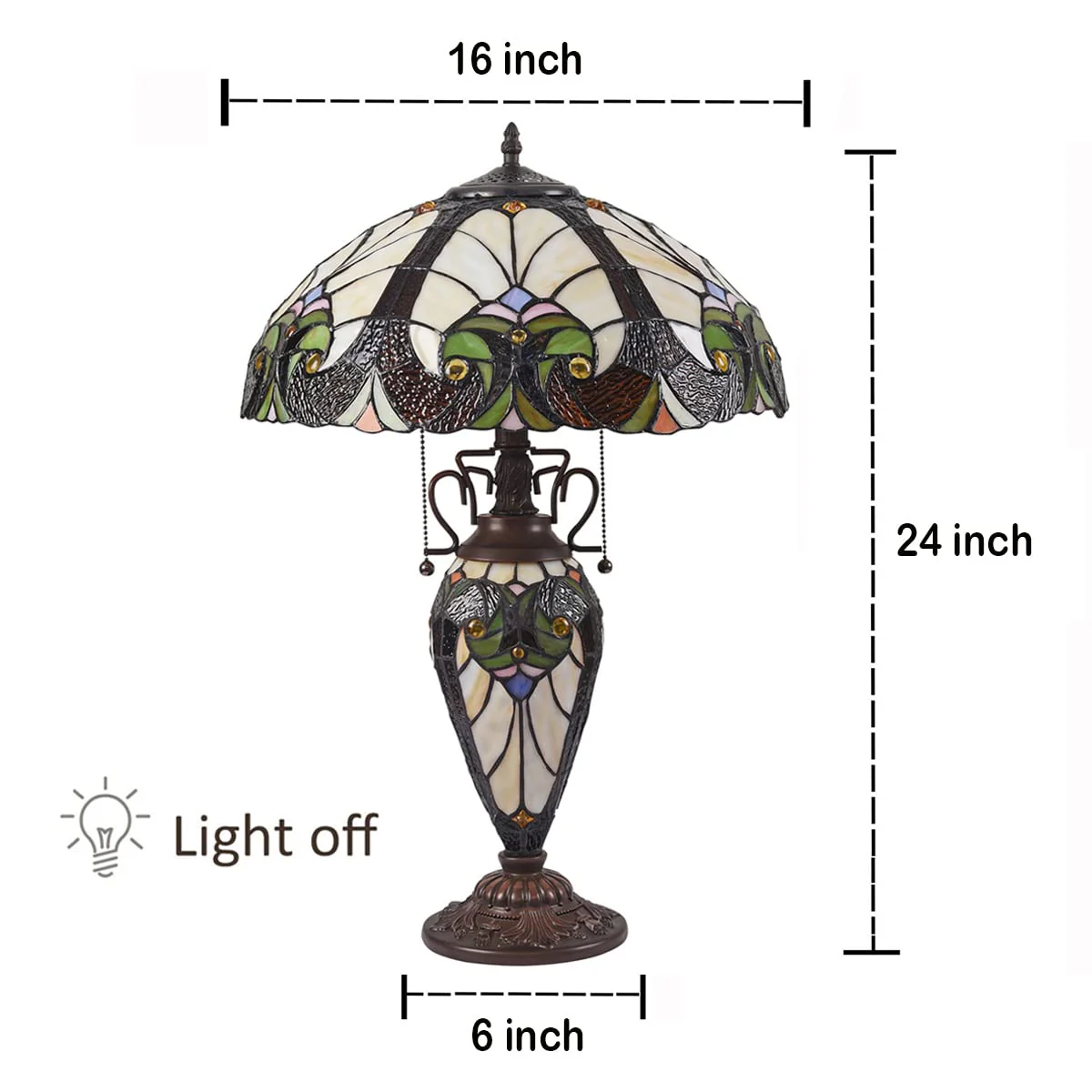 COTOSS Tiffany Table Lamp with NightLight 16 Wide Stained Glass Table Light 24 inch Tall Amber Cream Victorian Style 3 Lights Vintage Desk Lamp for Living Room Bedroom Office - Image 7