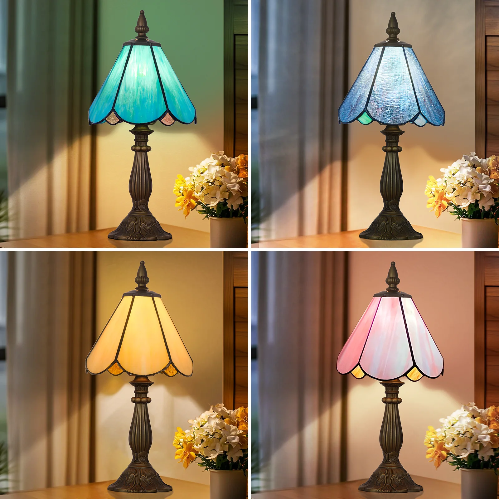 Cotoss Tiffany Table Lamp,Handcrafts Stained Glass Style Table Light,Small Desk Bedside Table Night Lamp for Living Room Bedroom Study Office Bookcase Desk Light - Image 11