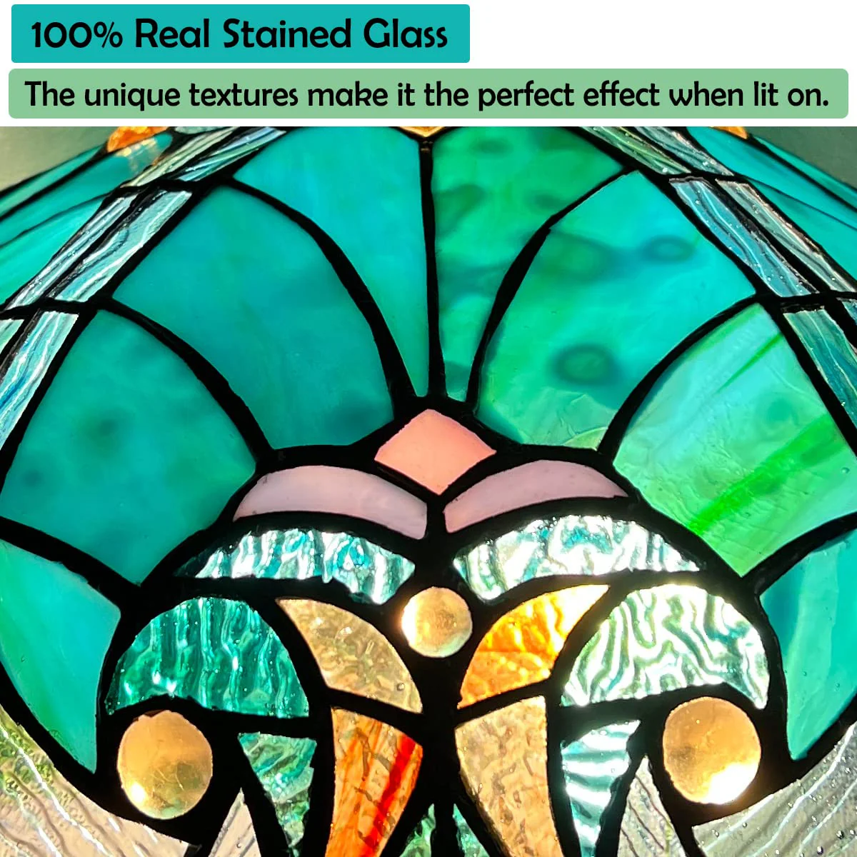 COTOSS Tiffany Table Lamp with Night Light 16 inch Large Stained Glass Table Light Victorian Style Sea Green Antique 3 Light Desk Lamp for Living Room Bedroom Office - Image 3