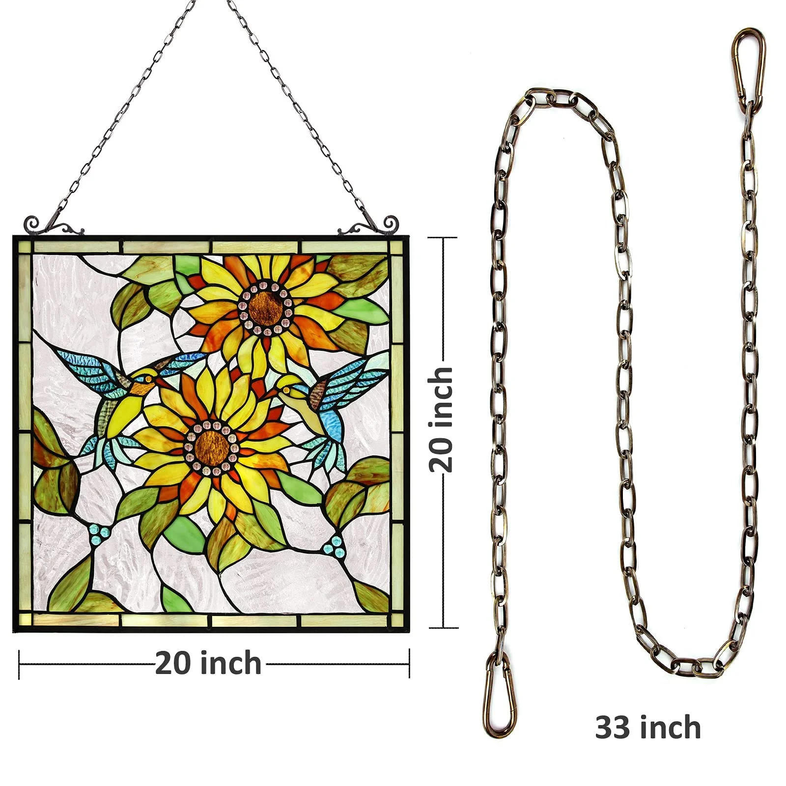 Capulina Sunflower and Birds Large Stained Glass Window Hangings Tiffany Glass - Image 8