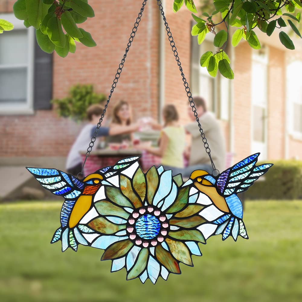 Capulina Sunflower Hummingbirds Stained Glass Window Flower Birds - Image 2