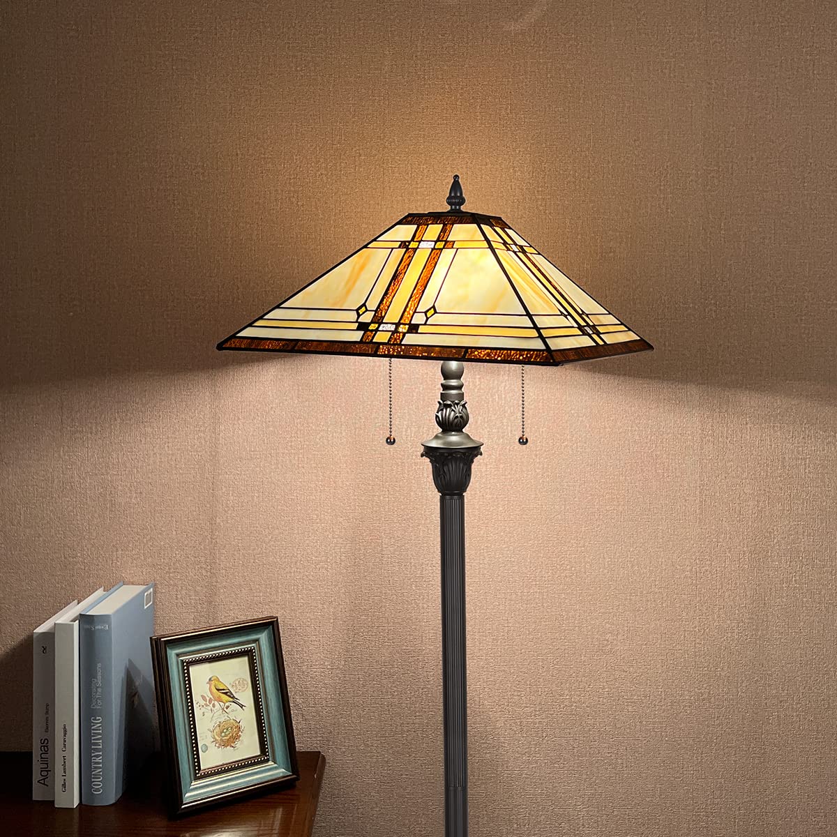 Thatyears Tiffany Floor Lamp Cream Diamond Style Stained Glass 16X16X65 inches Standing Lamp for Living Room Bedroom Office - Image 2