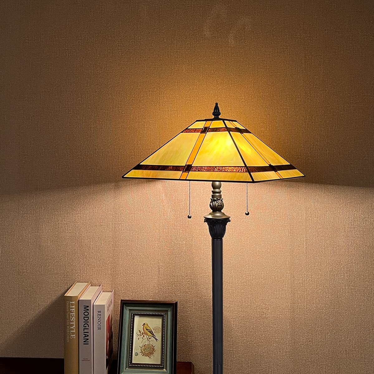 Thatyears Tiffany Floor Lamps, Cream Cross Mission Style Stained Glass 16X16X65 Inches Antique Pole Standing Reading Lamps Decor Living Room Bedroom Home Office - Image 2
