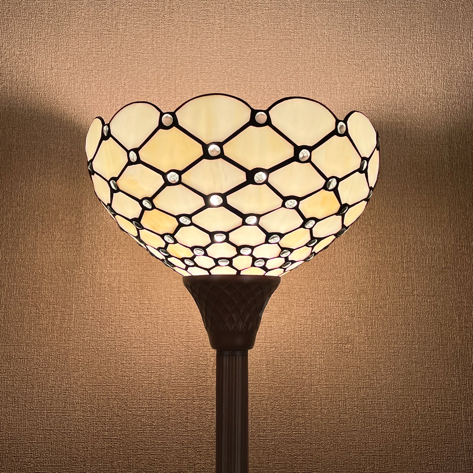 Thatyears Tiffany Torchiere Floor Lamps White Beads Style Stained Glass 12X12X69 Inches Antique Pole Standing Uplight Lamps Decor Living Room Bedroom Home Office