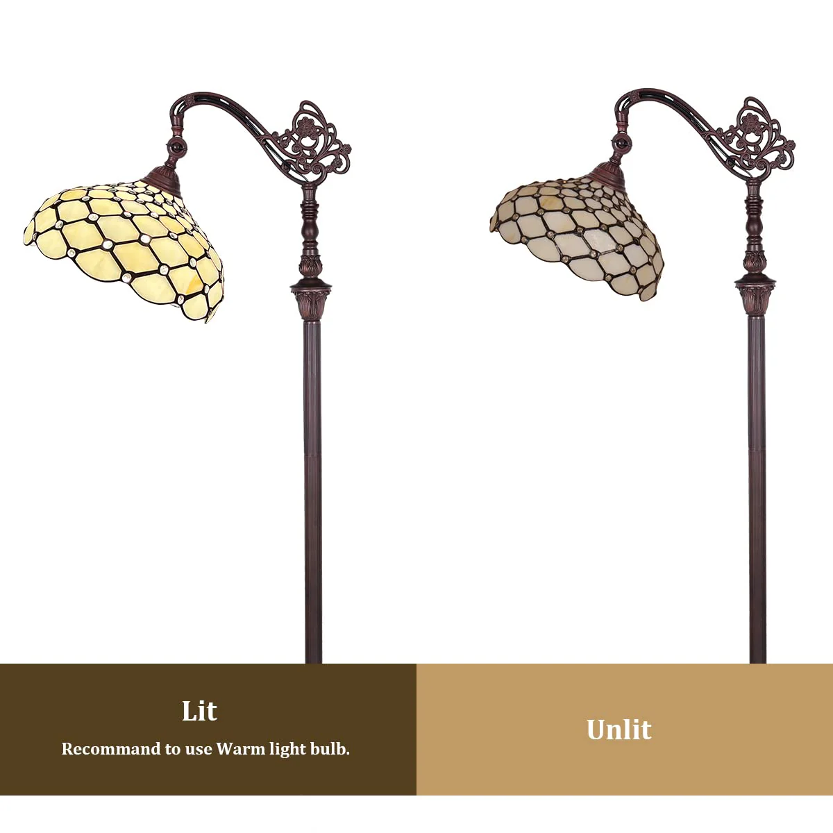 Thatyears Tiffany Floor Lamp White Beads Style Stained Glass Gooseneck Arched Pole Adjustable Corner Standing Reading Light Decor Bedroom Living Room Home Office - Image 5