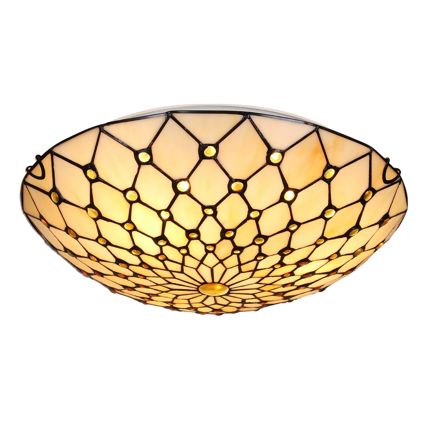 Tiffany Flush Mount Ceiling Light 3-Light 16 Inch Stained Glass Ceiling Light for Bedroom,Living Room, Entryway,Foyer