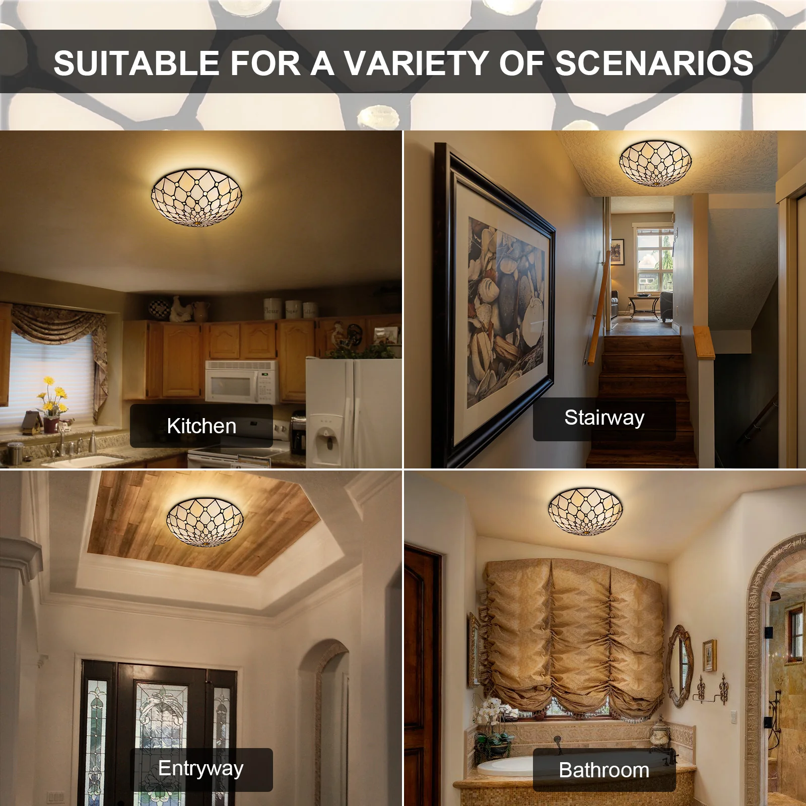Tiffany Flush Mount Ceiling Light 3-Light 16 Inch Stained Glass Ceiling Light for Bedroom,Living Room, Entryway,Foyer - Image 7