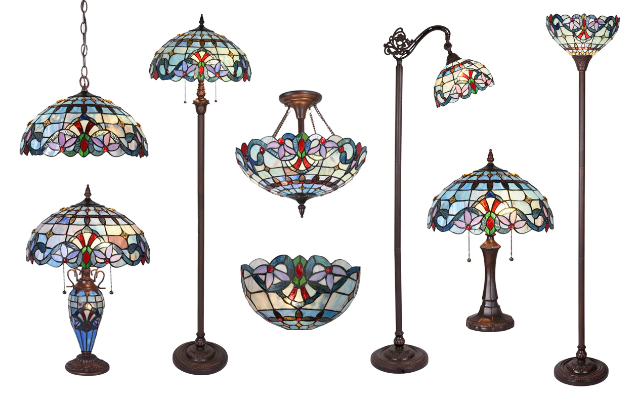Capulina Tiffany Table Lamp, 3-Light 16X16X24 Inches with Nightlight Light Blue Victorian Style Desk Lamp for Home Office Living Room Bedroom - Image 9