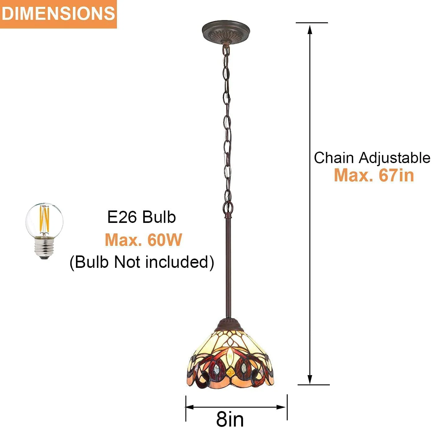 Capulina Tiffany Mini Pendant Light Wide Victorian Style - Image 7