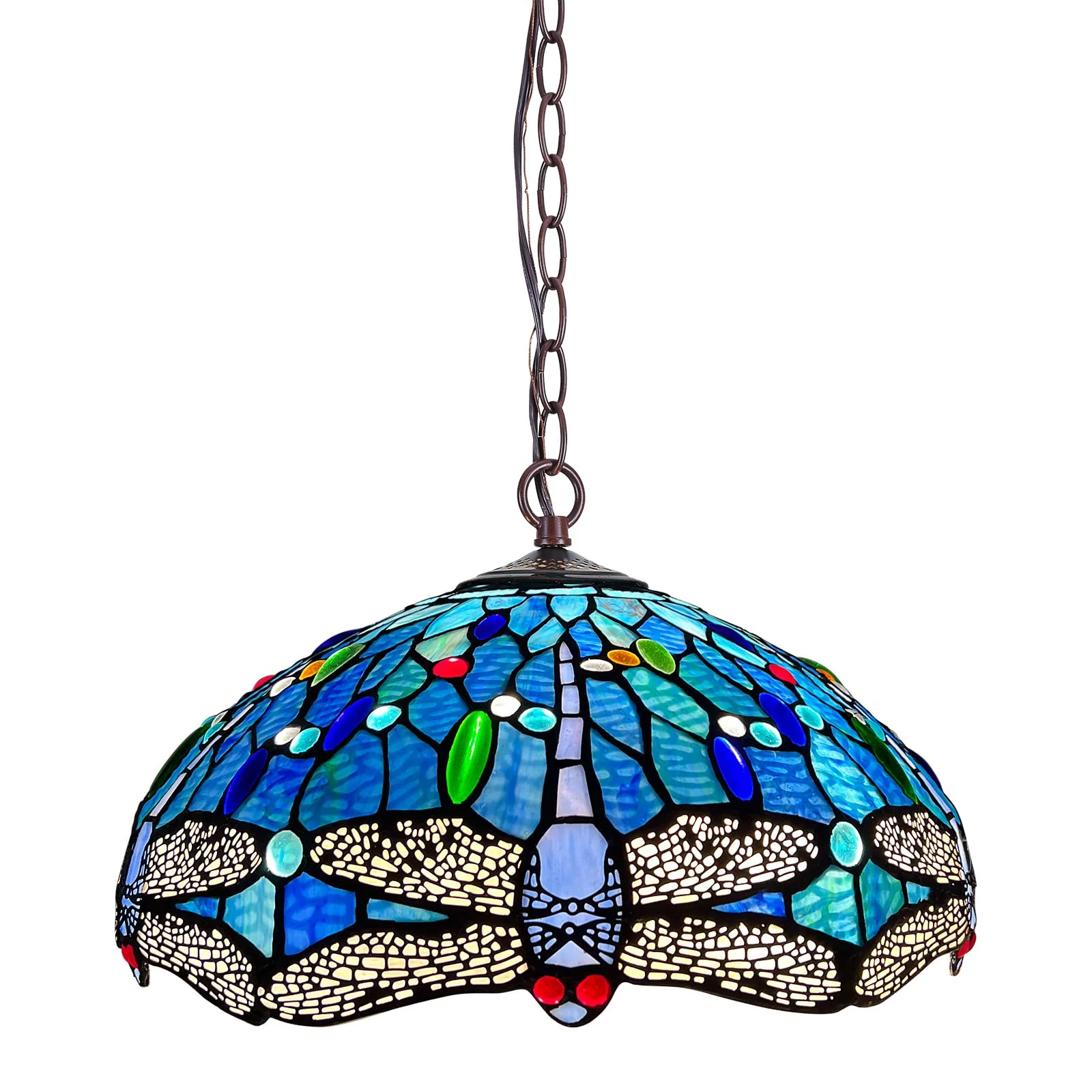 Capulina Tiffany Pendant Light Antique Dragonfly Style Stained Glass Hanging Lamp - Image 7