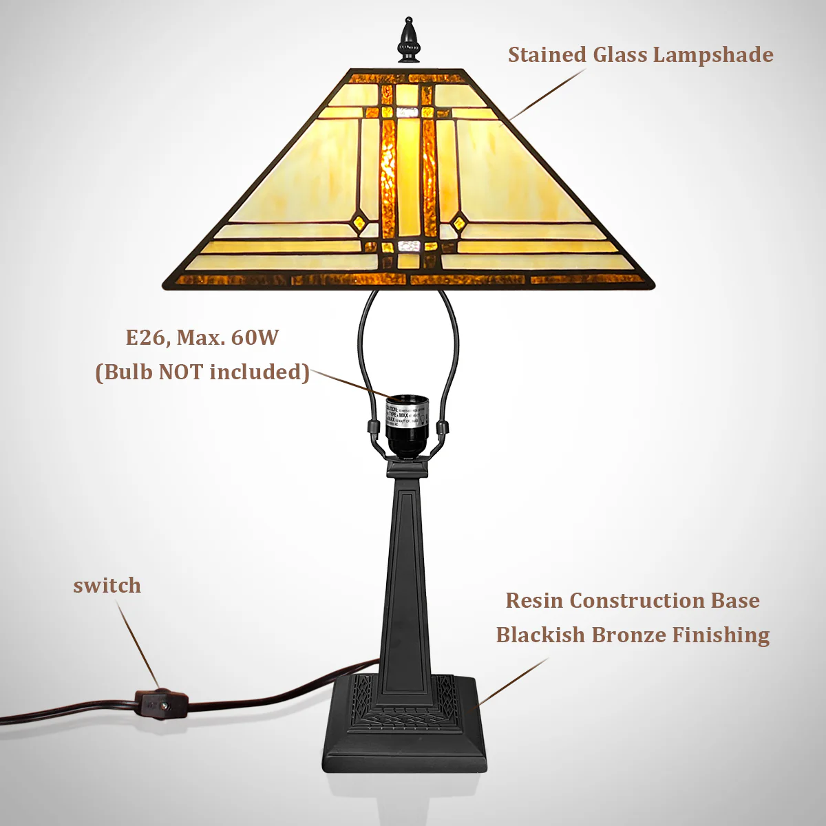 Capulina Tiffany Lamp Stained Glass Table Lamp 12x12x19 Inches Cream Color Tiffany Style Desk Reading Lamp Decor for Home Office Bedroom Living Room - Image 2